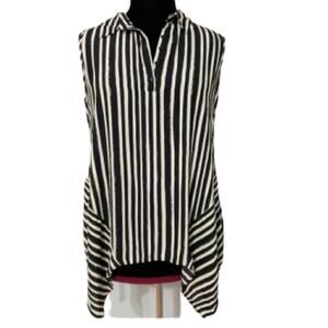 Black and White Sleeveless Collared Tunic Large